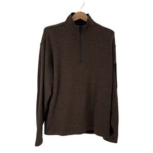 Orvis Brown Quarter Zip Sweater Pocket on Long Sleeve Men's Size XL